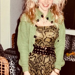 Betsey long sleeve green w/ blk leopard dress